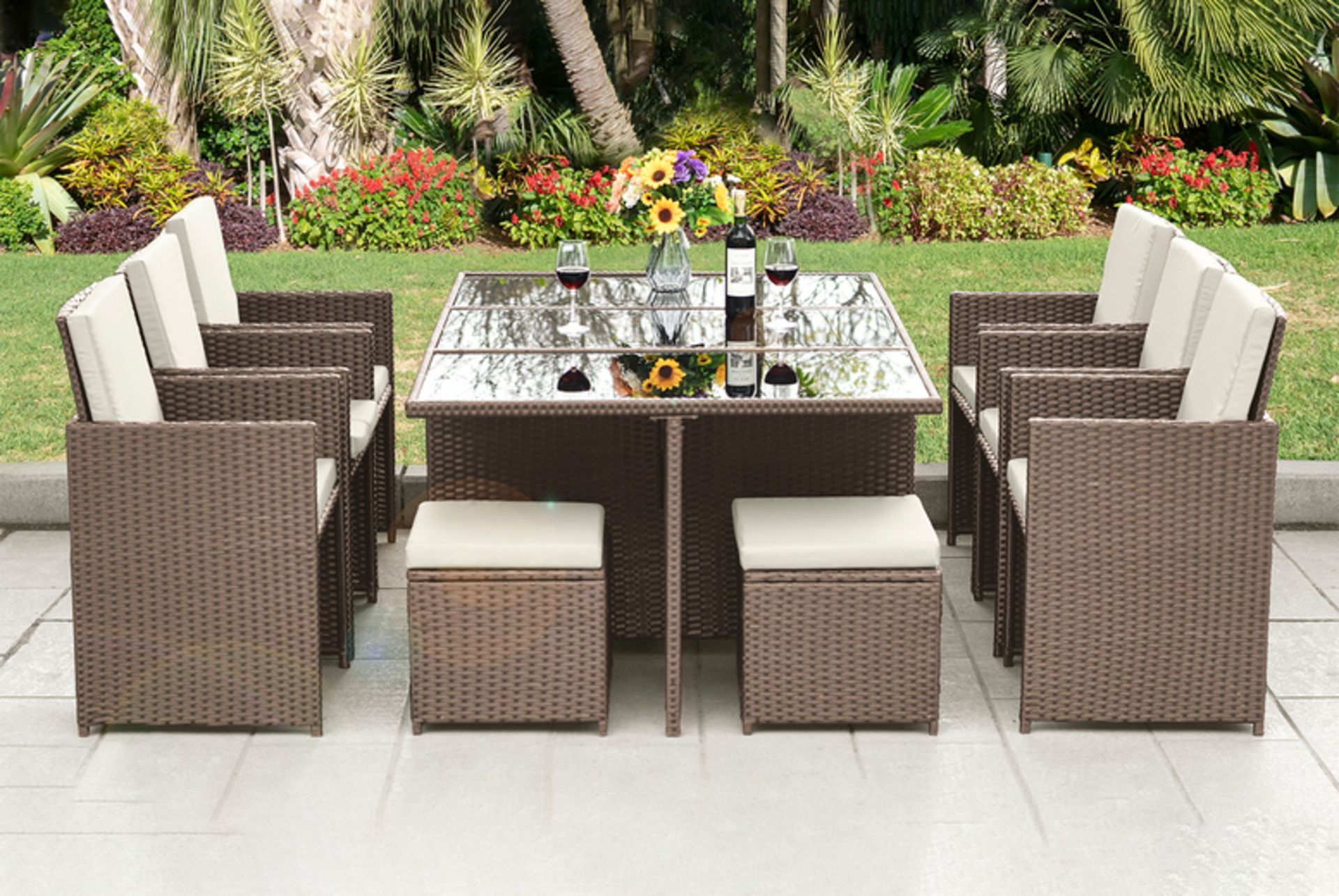 FREE DELIVERY - 10 SEATER RATTAN GARDEN DINING SET - BROWN