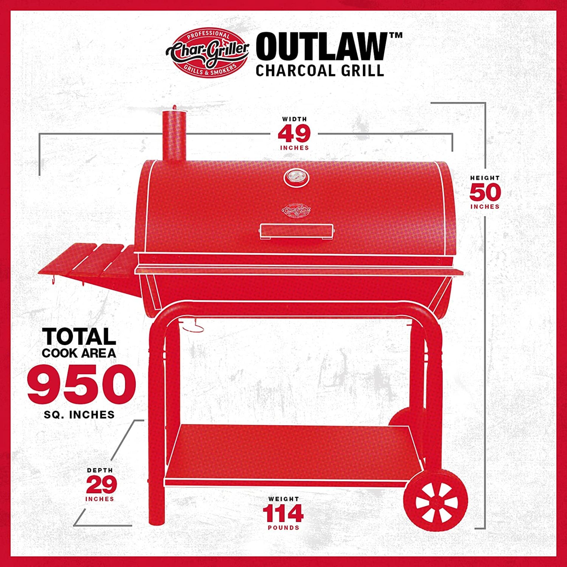BRAND NEW CHAR GRILLER 2137 OUTLAW 1038 SQUARE INCH CHARCOAL GRILL/SMOKER - Image 7 of 12