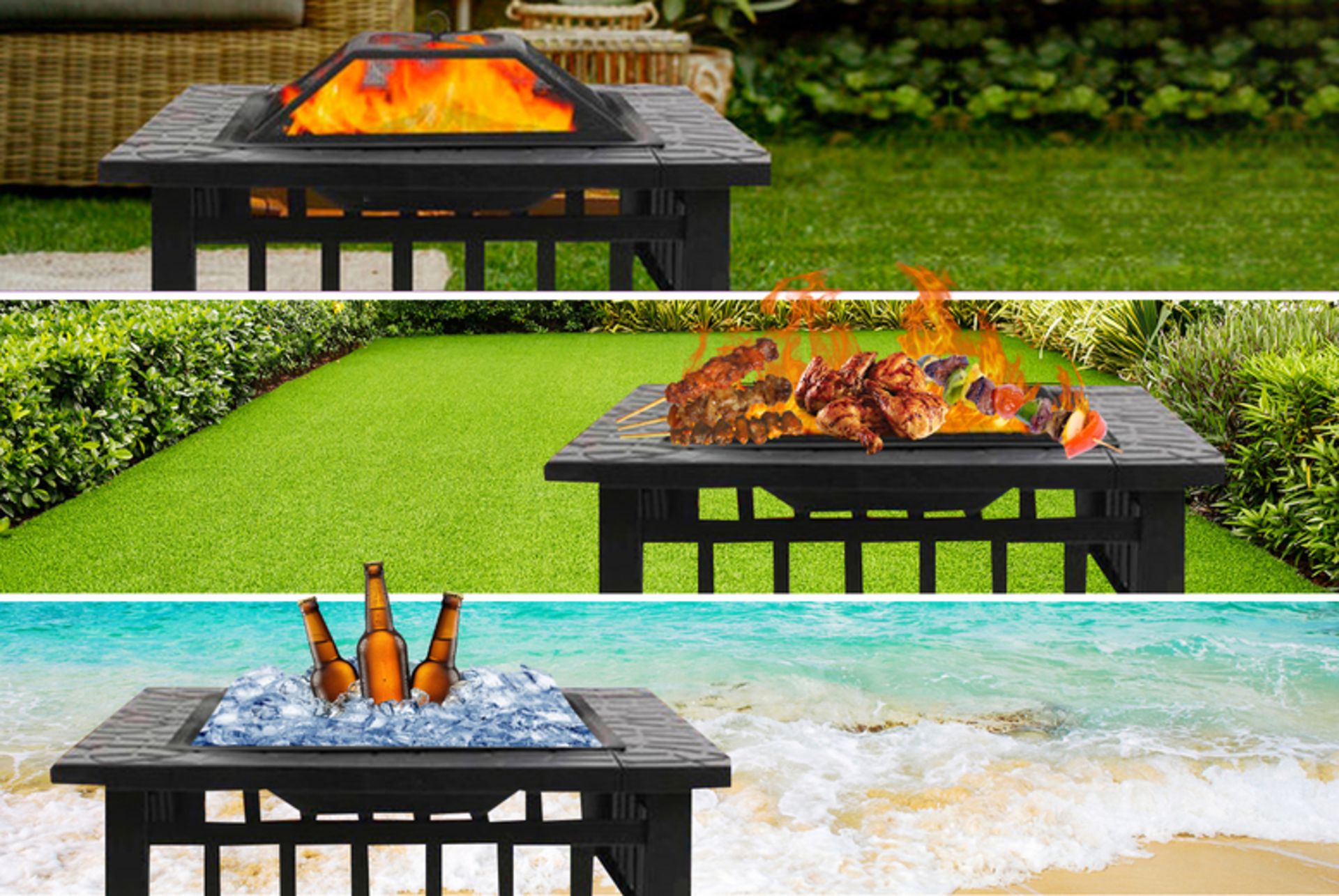 FREE DELIVERY - JOBLOT OF 5 X 3-IN-1 LARGE SQUARE FIRE PIT - Image 2 of 2
