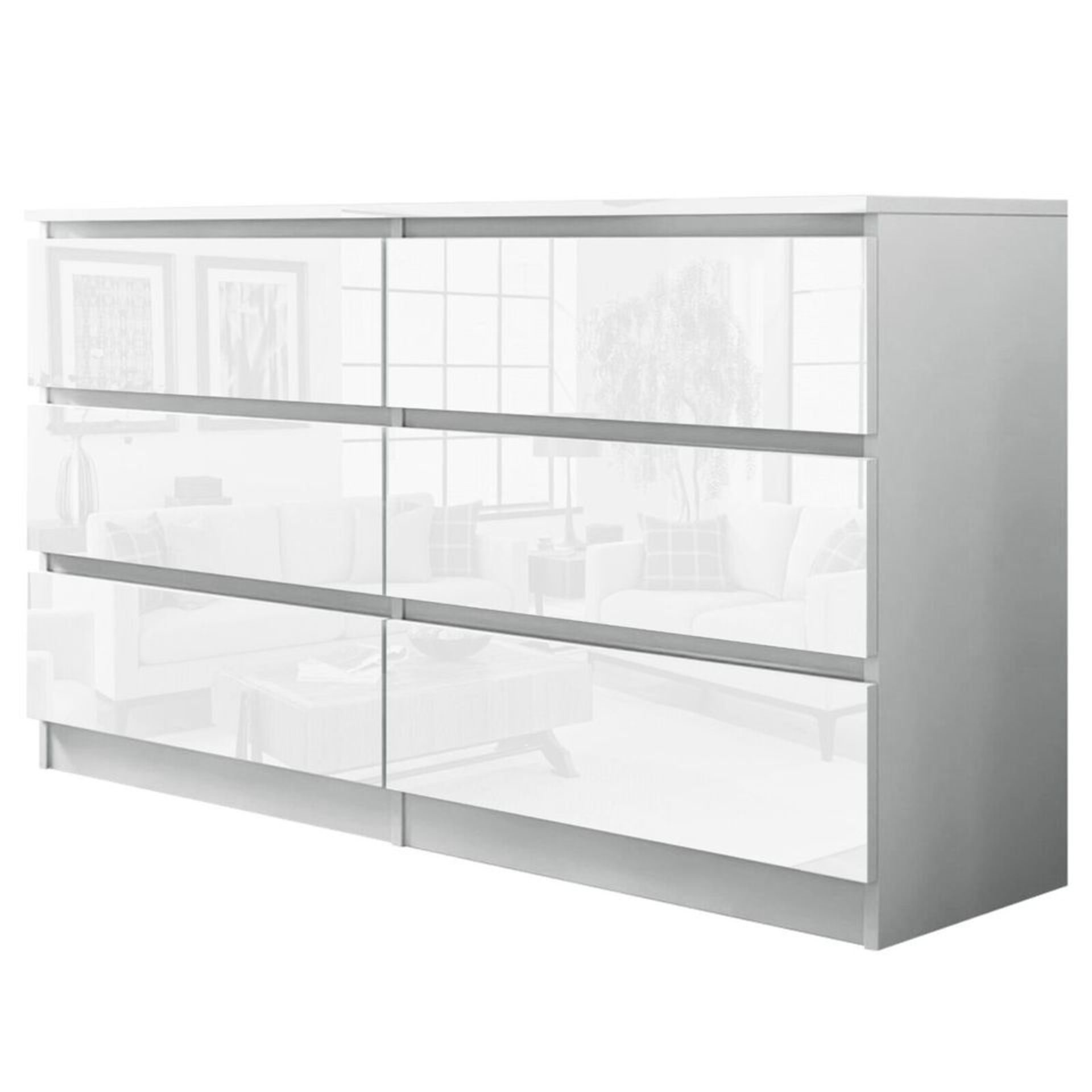 BRAND NEW SLEEK DESIGN WHITE 6 DRAWER HIGH GLOSS CHEST / SIDEBOARD / CABINET HANDLELESS - Image 3 of 5