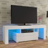 BRAND NEW FLATPACKED WHITE LED TV CABINET 130CM MODERN HIGH GLOSS DOOR & MATT BODY