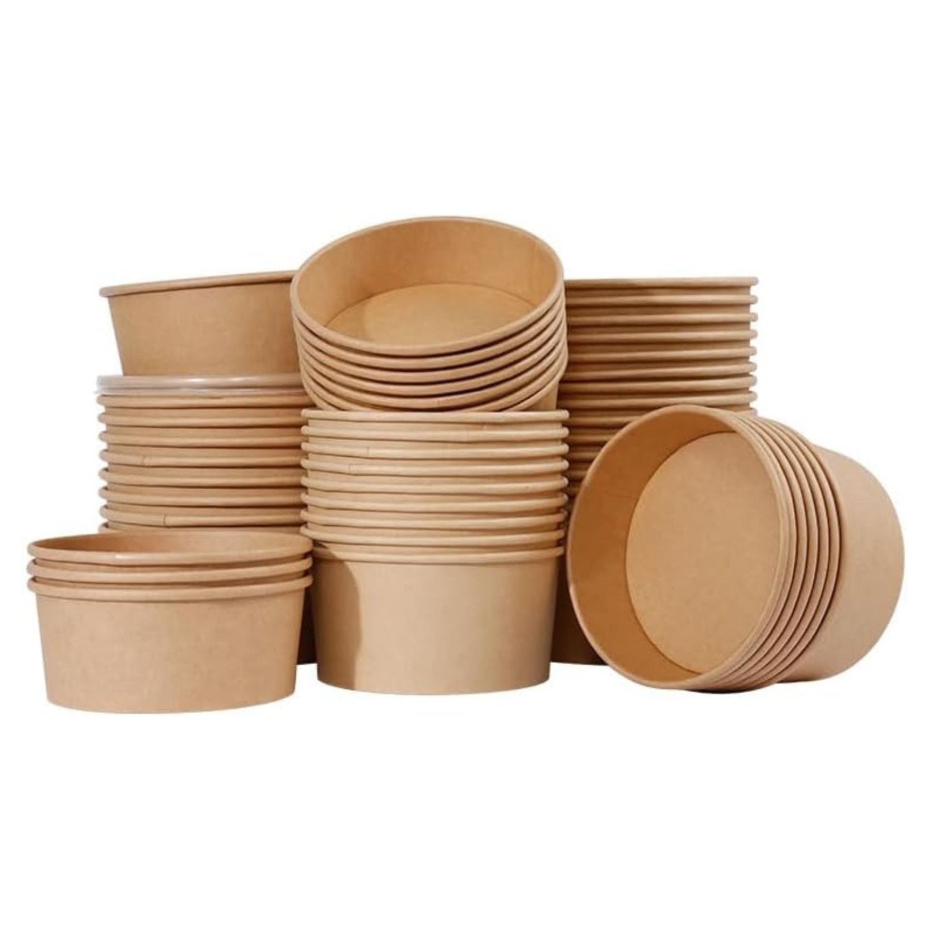 BOX OF 300 KRAFT TAKEAWAY ROUND SALAD BOWLS AND LIDS, SUPER LIGHT WEIGHT, 750 ML