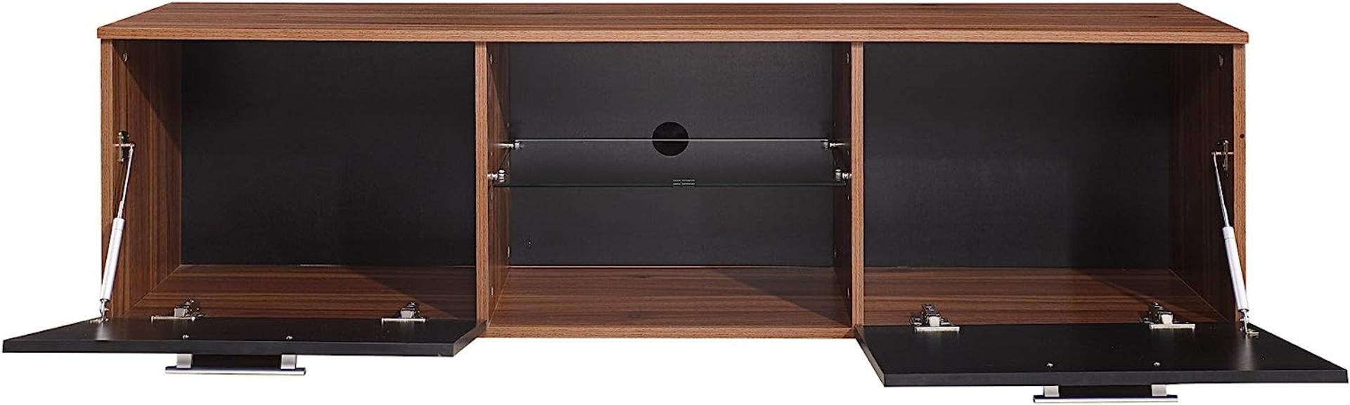 10 X BRAND NEW MODERN 160CM TV STAND CABINET UNIT WITH HIGH GLOSS DOORS (BLACK ON WALNUT) - Bild 5 aus 9