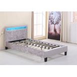 COOL SINGLE LED COLOUR CHANGING BED WITH REMOTE BRAND NEW BOXED - SILVER CRUSHED VELVET