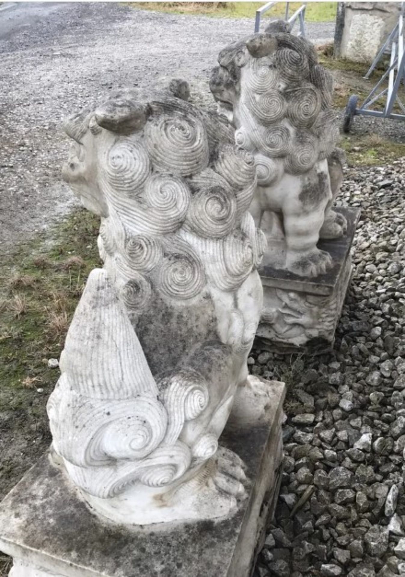 EXQUISITE PAIR OF CHINESE FOO DOGS: MAJESTIC GUARDIANS IN SOLID GRANITE/MARBLE! - Image 8 of 12