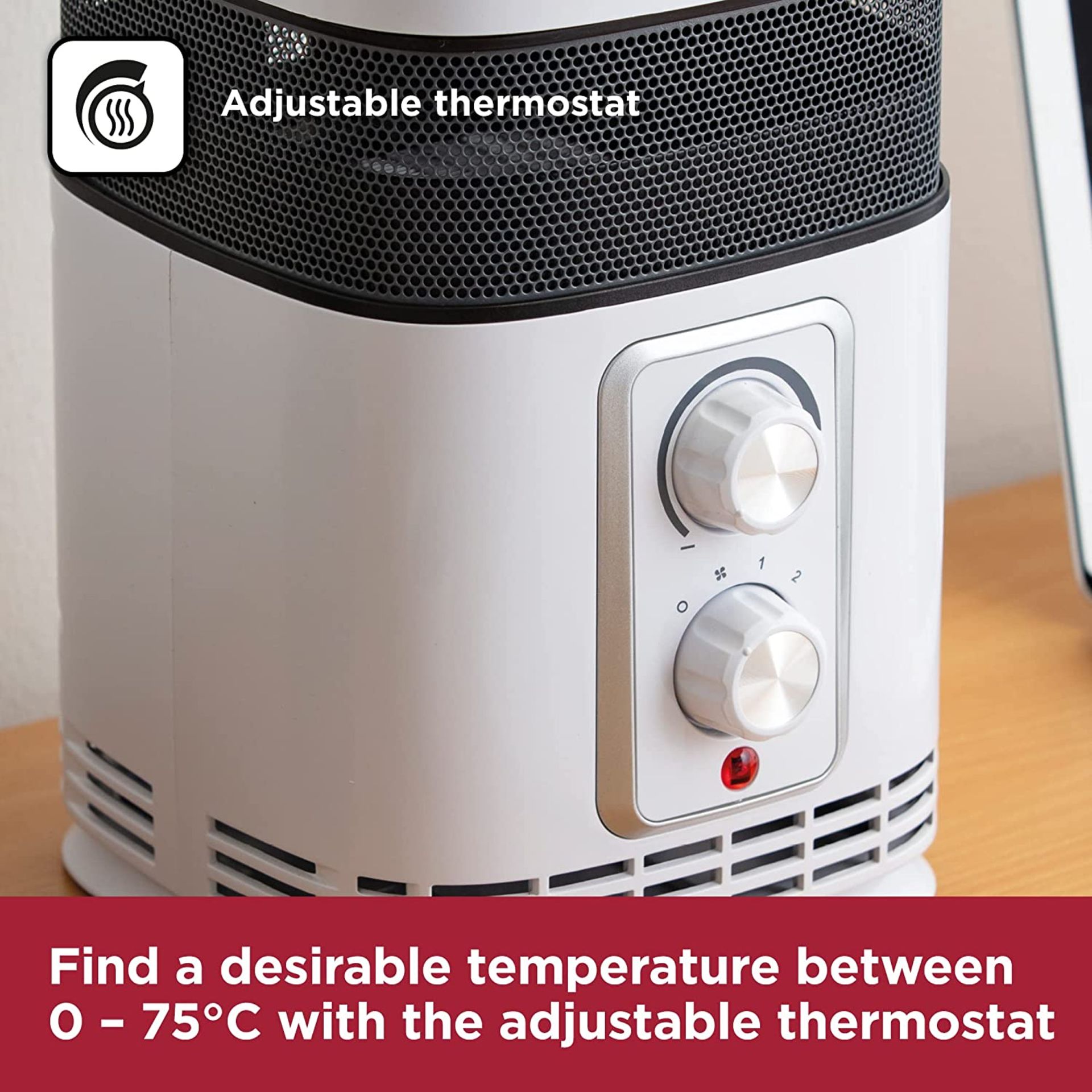 BLACK+DECKER CERAMIC FAN HEATER, 360° HEATING, 2 HEAT SETTING, 1 FAN SETTING, 1.5KW, WHITE - Bild 7 aus 9