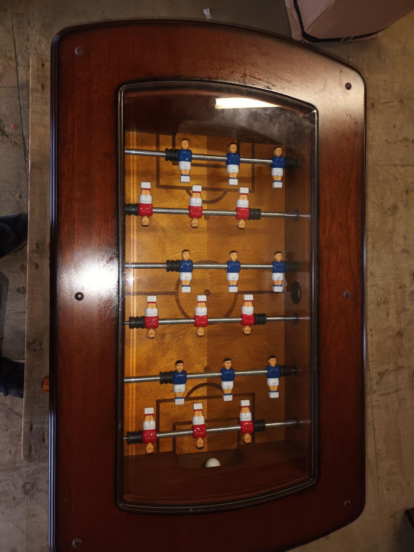 APPEARS ANTIQUE SOLID WOODEN FOOSBALL COFFEE TABLE - GREAT CONDITION