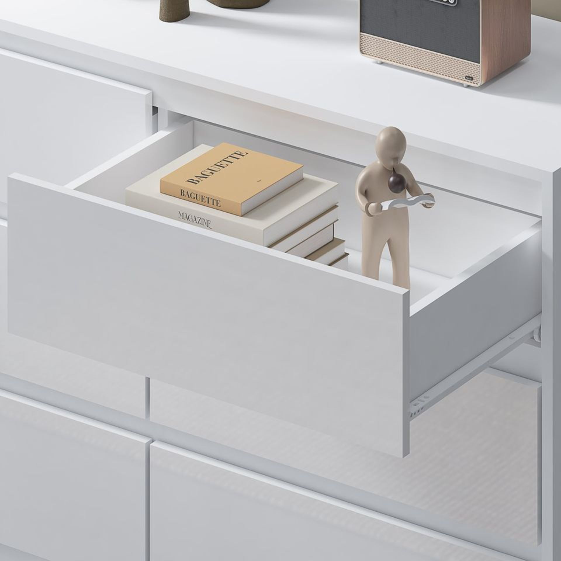 BRAND NEW SLEEK DESIGN WHITE 6 DRAWER HIGH GLOSS CHEST / SIDEBOARD / CABINET HANDLELESS - Image 4 of 5