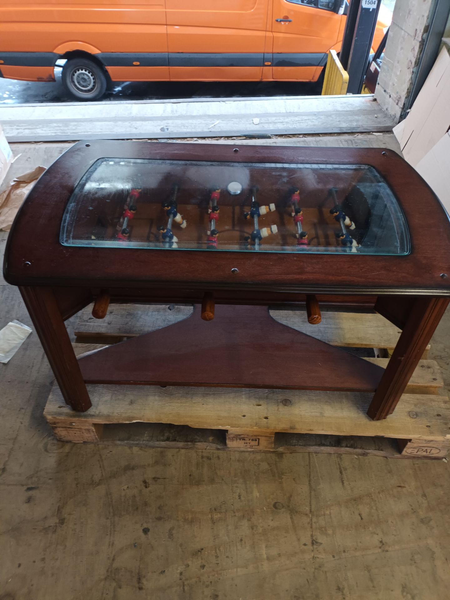 APPEARS ANTIQUE SOLID WOODEN FOOSBALL COFFEE TABLE - GREAT CONDITION - Image 3 of 4