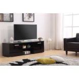 HARMIN MODERN 160CM TV STAND CABINET UNIT WITH HIGH GLOSS DOORS (BLACK ON BLACK)