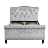 LOT CONTAINING 10 X MEISSA CRUSHED VELVET UPHOLSTERED SLEIGH BED WITH DIAMANTE HEADBOARD, SILVER