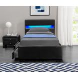 DESIGNER MUSIC BED, BLUETOOTH, SPEAKERS, LED COLOUR CHANGING FAUX LEATHER BED FRAME WITH REMOTE