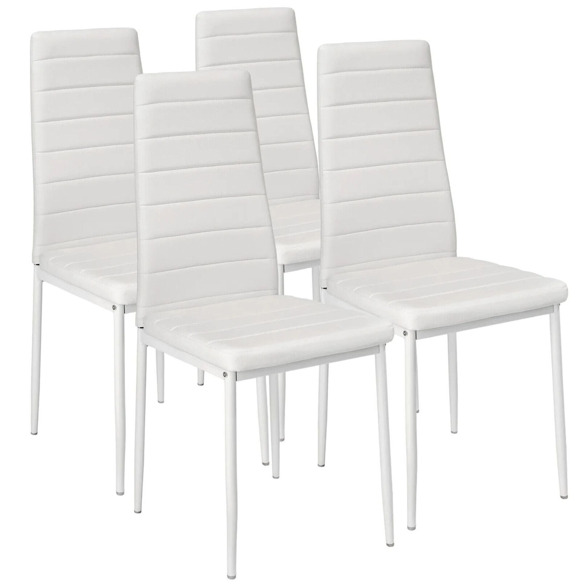 3 SETS OF 4 MODERN WHITE PU LEATHER DINING CHAIRS HIGH WHITE METAL LEGS PADDED SEAT RRP £299.97 - Image 3 of 3