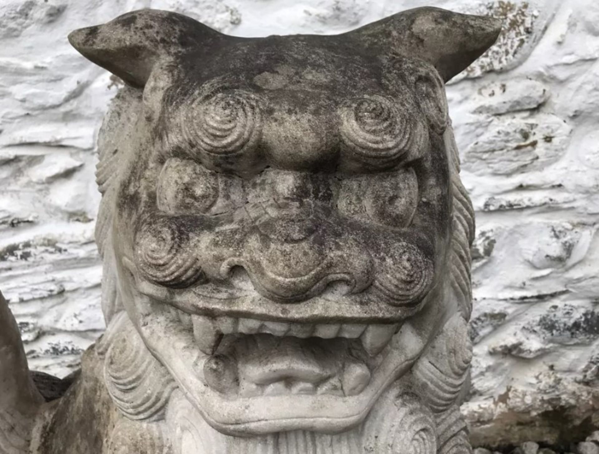 EXQUISITE PAIR OF CHINESE FOO DOGS: MAJESTIC GUARDIANS IN SOLID GRANITE/MARBLE! - Image 4 of 12