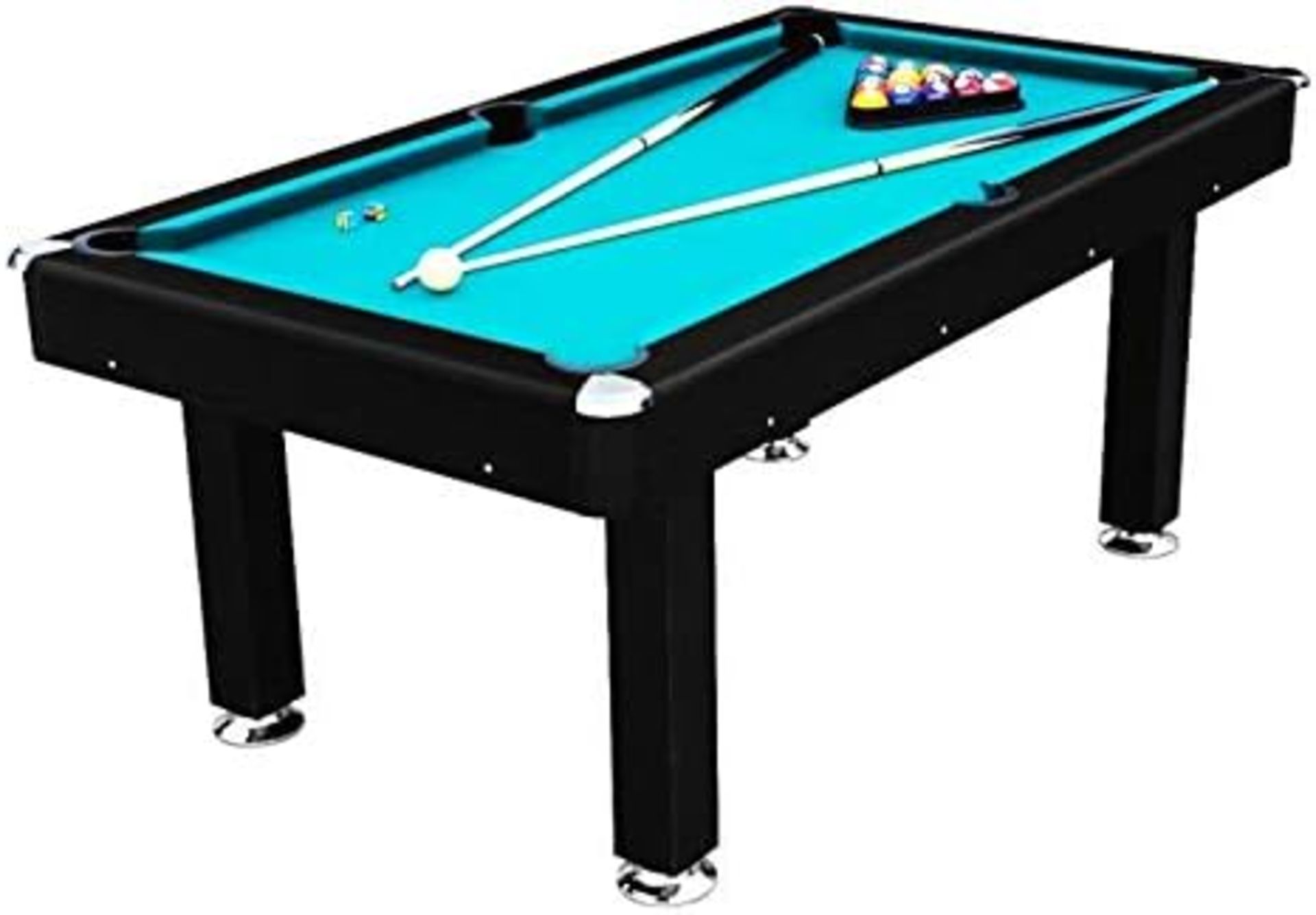 6FT AMERICAN STYLE POOL TABLE COMPLETE WITH CHROME CORNERS, LEVEL-ADJUSTABLE FEET