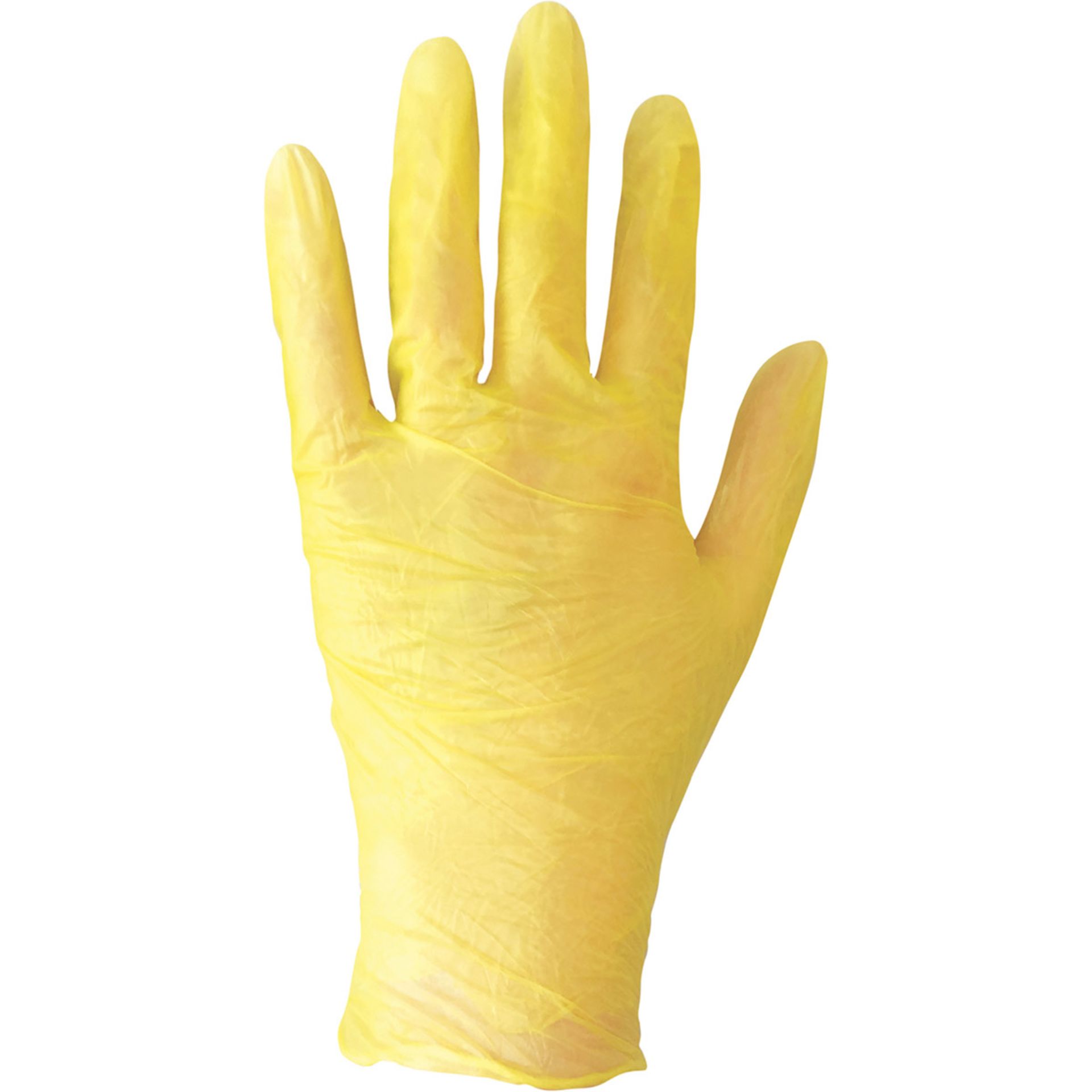 100 BOXES OF 100 YELLOW VINYL DISPOSABLE GLOVES