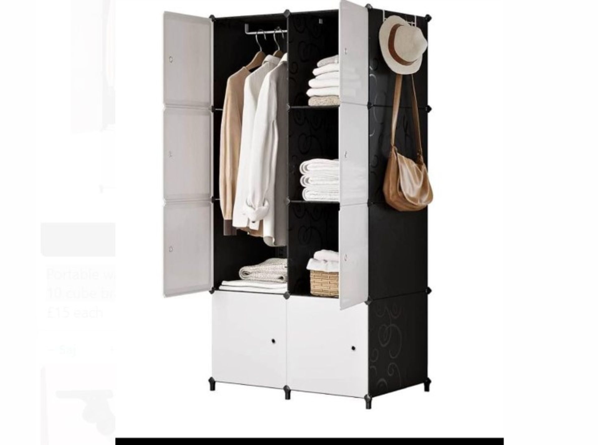 10 X BRAND NEW PORTABLE WARDROBE BLACK AND WHITE 10 CUBE