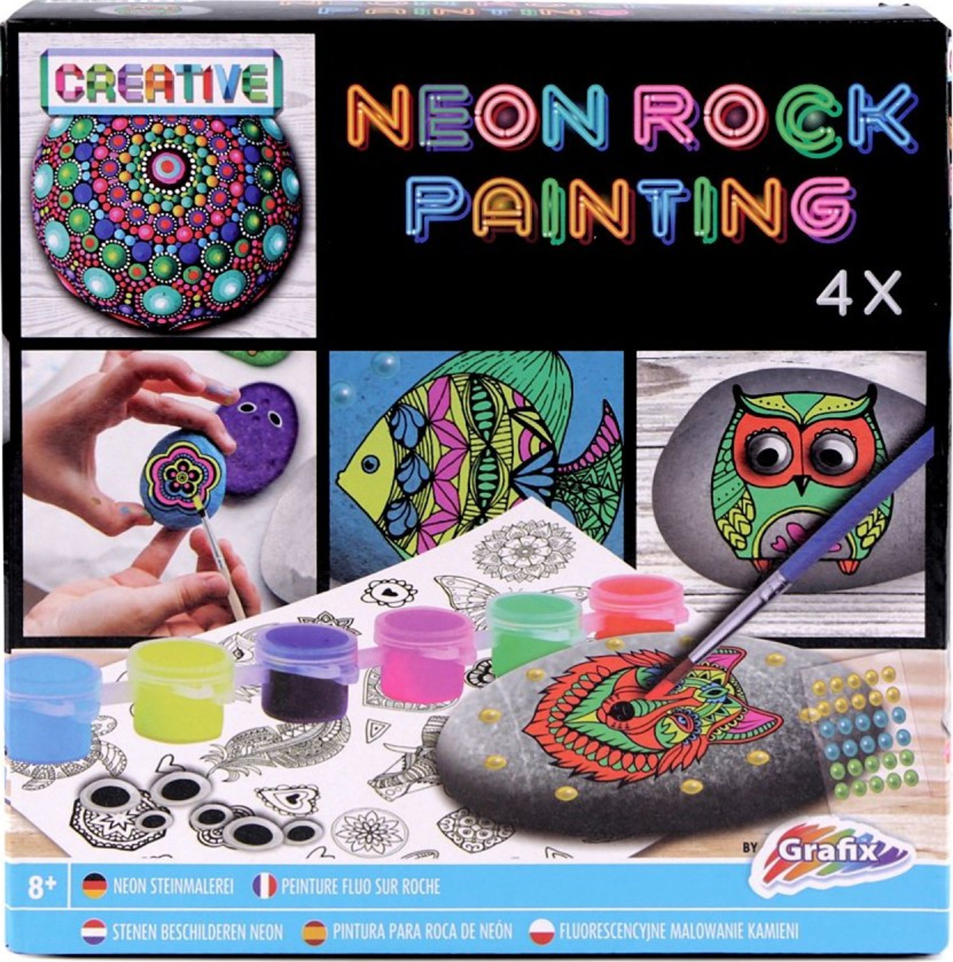 100 X GRAFIX NEON ROCK PAINTING KITS