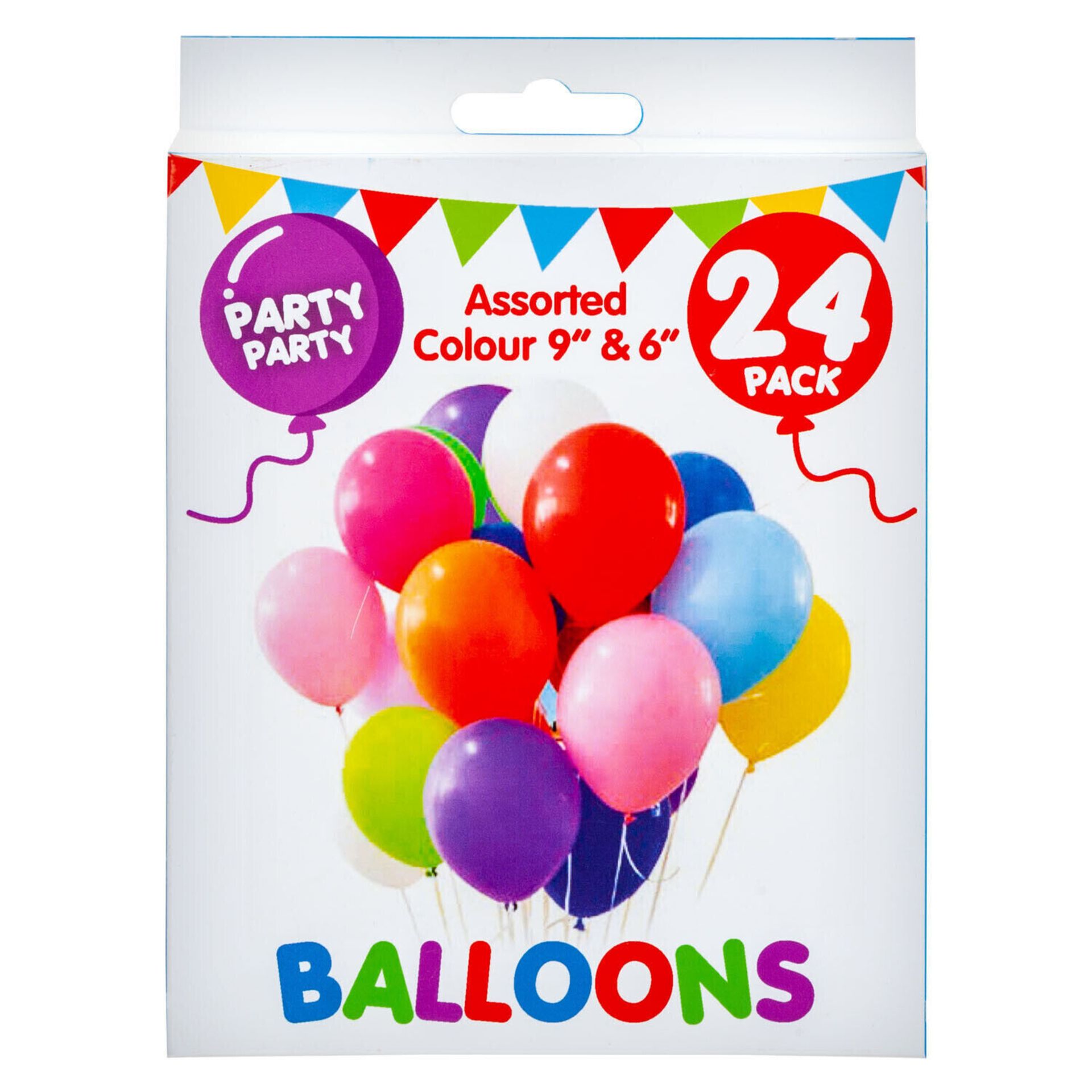 250 X NEW 9"&6" - 24 PACK ASSORTED COLOURED BALLOONS