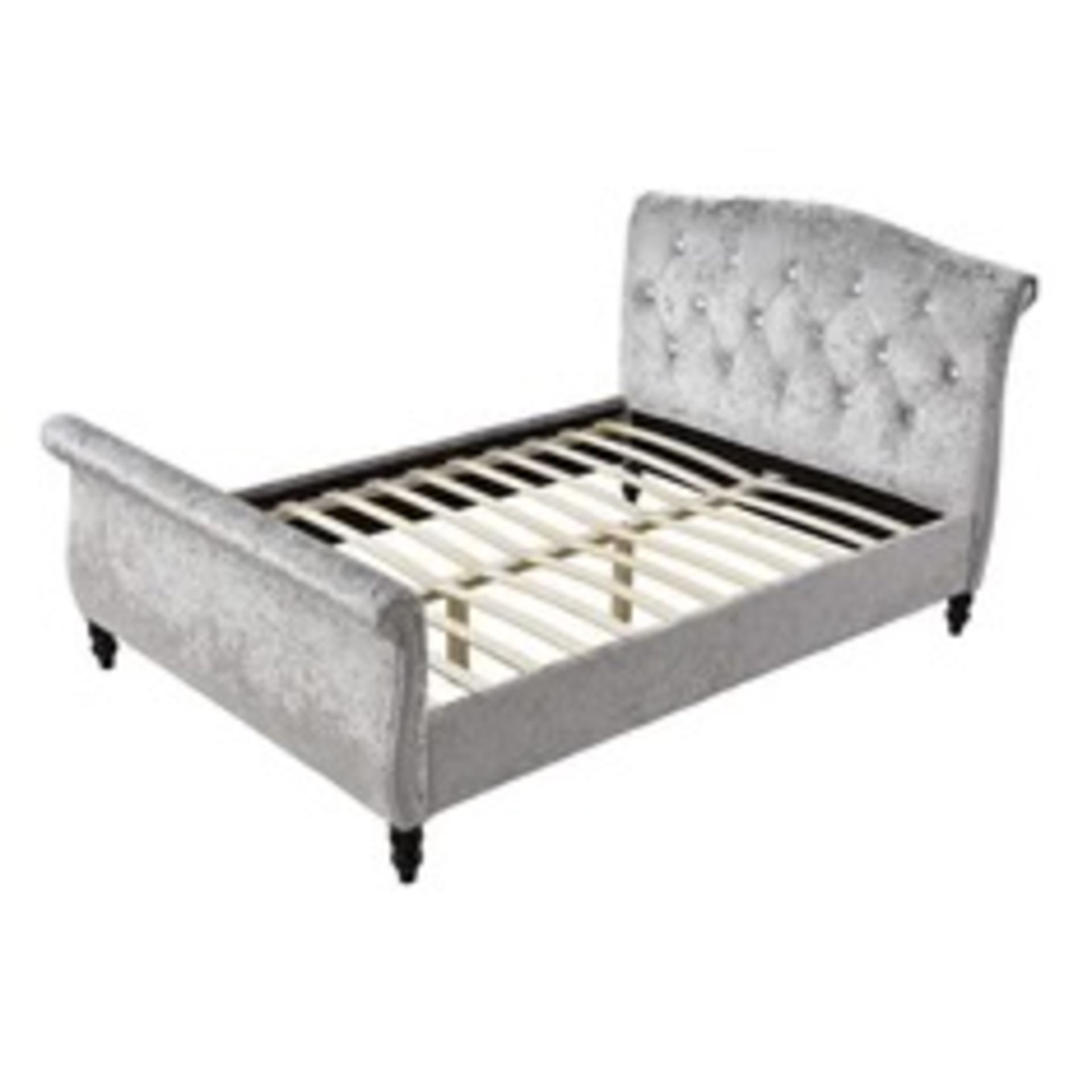 10 X DOUBLE MEISSA CRUSHED VELVET UPHOLSTERED SLEIGH BED WITH DIAMANTE HEADBOARD, SILVER - Image 2 of 3