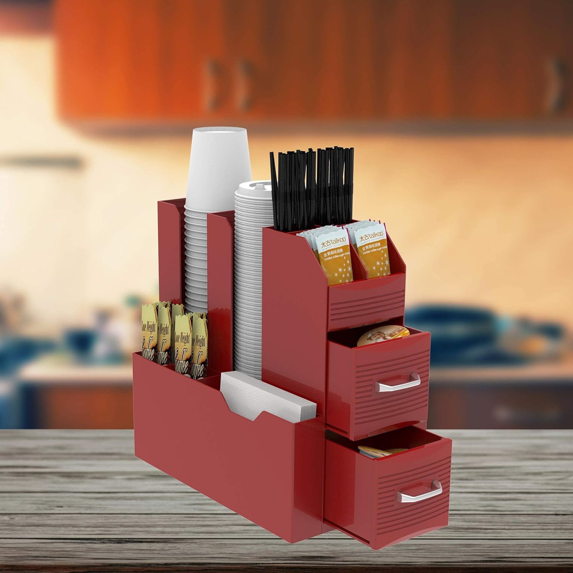 FULL PALLET OF RED HALTER COFFEE ACCESSORIES CADDY ORGANIZER - 9 COMPARTMENTS AND 2 DRAWERS - Image 6 of 6