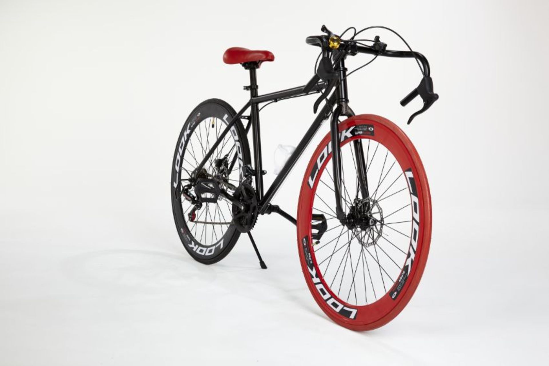 RED/BLACK STREET BIKE WITH 21 GREAR, BRAKE DISKS, KICK STAND, COOL THIN TYRES COMES BOXED