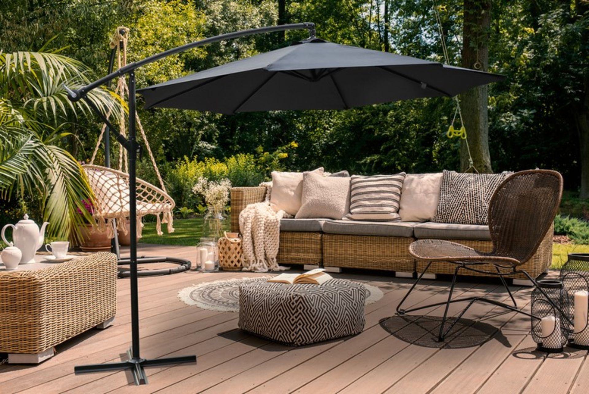 FREE DELIVERY - 3M CANTILEVER GARDEN PARASOL - GREY