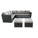 FREE DELIVERY - 8-SEATER GUNNERSBURY RATTAN CORNER SOFA SET - BLACK