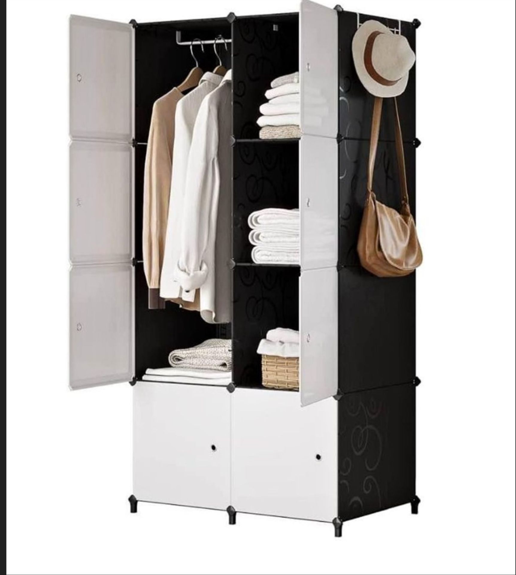 1 X BRAND NEW STOCK PORTABLE WARDROBE BLACK AND WHITE 10 CUBE