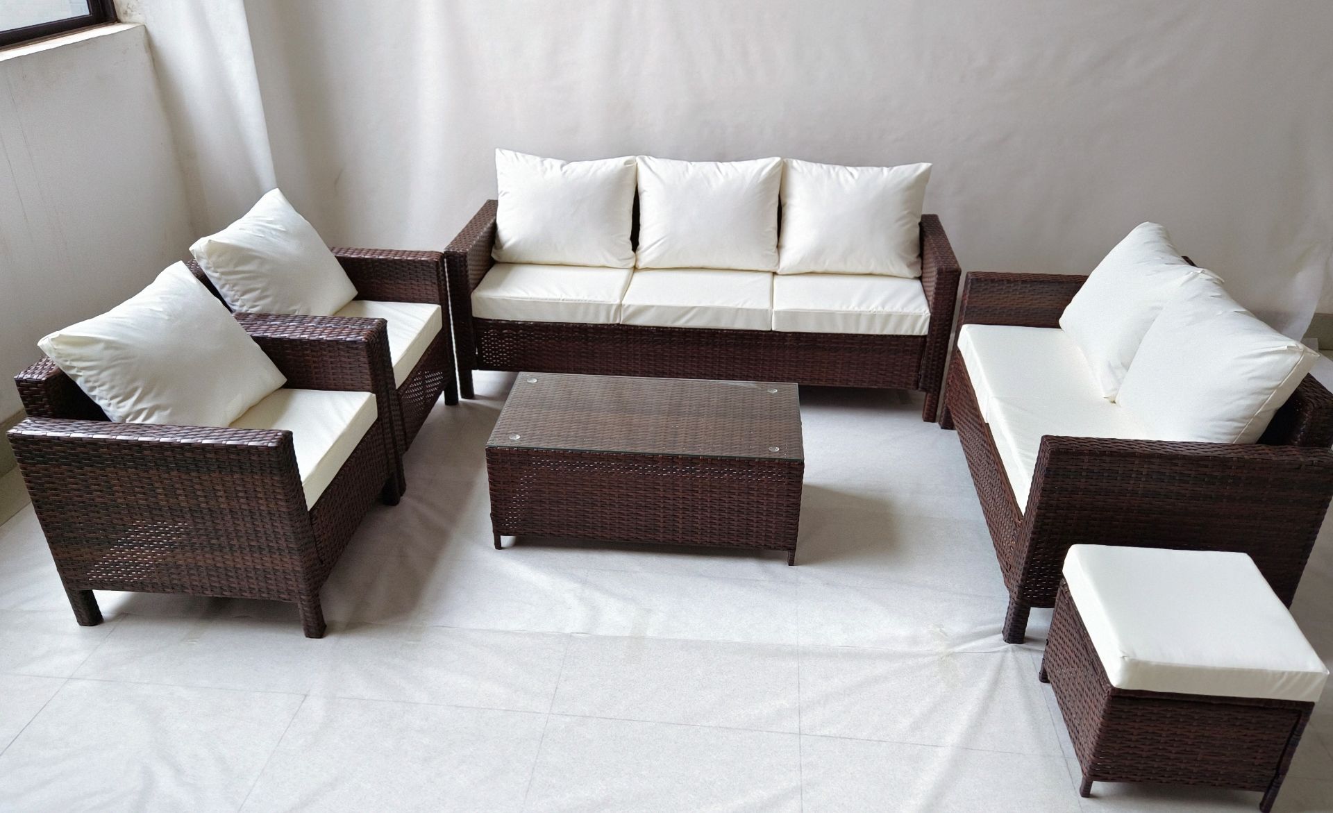 FREE DELIVERY - JOB LOT OF 5X 8-SEATER RATTAN CHAIR & SOFA GARDEN FURNITURE SET - BROWN