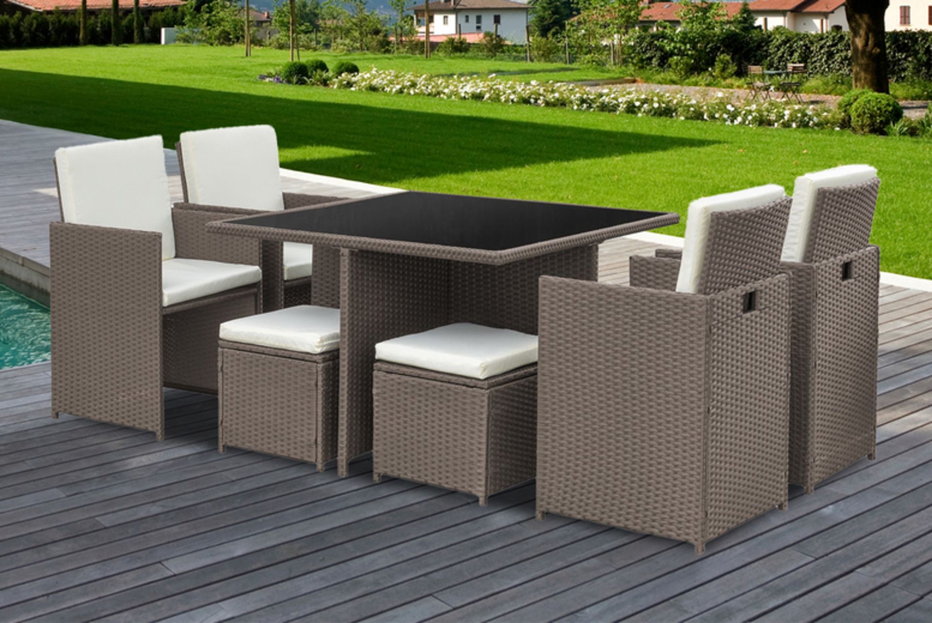 FREE DELIVERY - JOB LOT OF 5X 8-SEATER RATTAN CUBE GARDEN FURNITURE DINING SET - BROWN