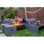 FREE DELIVERY - 8-SEATER GUNNERSBURY RATTAN CORNER SOFA SET - GREY