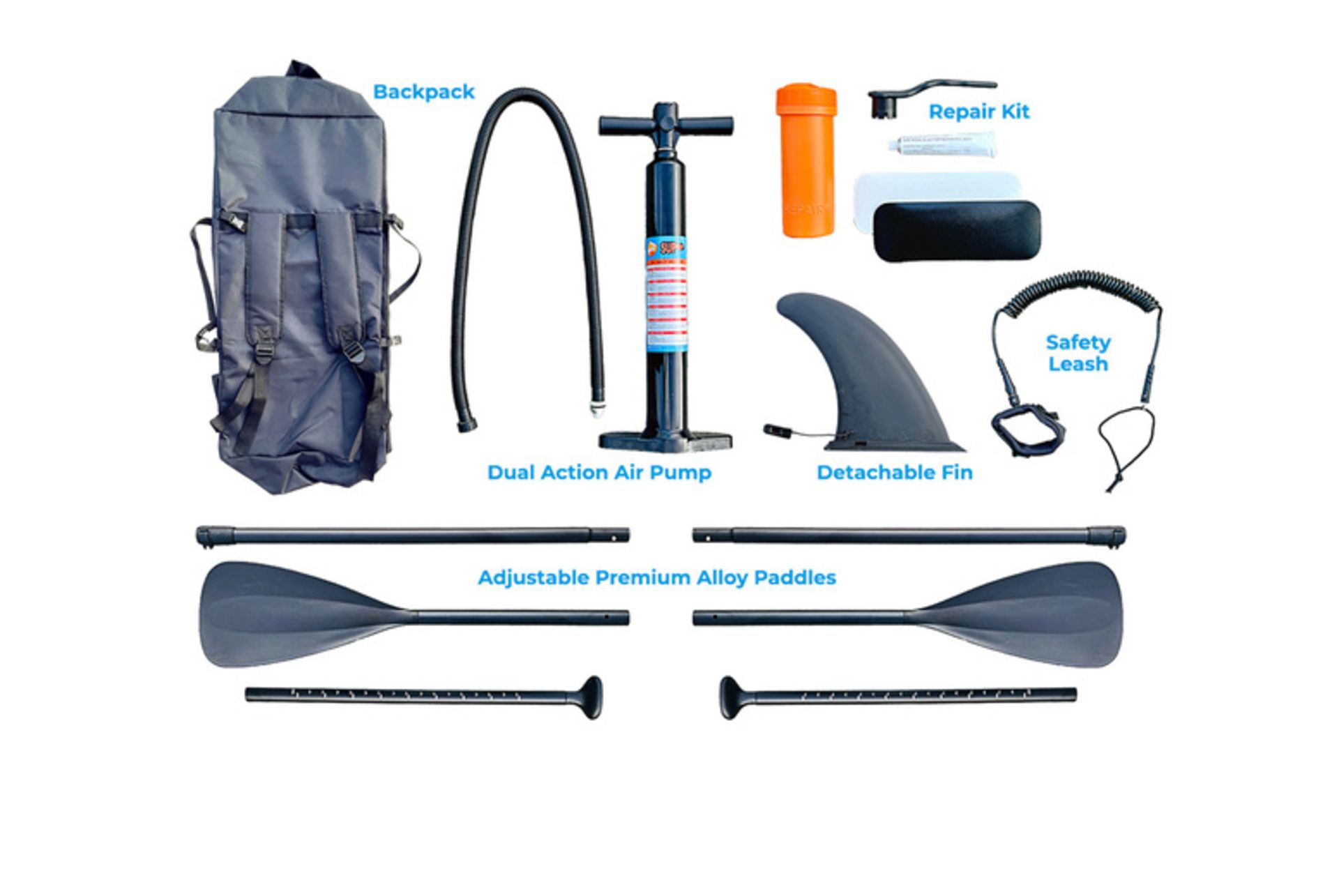 FREE DELIVERY - JOB LOT 5X LARGE 2-PERSON INFLATABLE PADDLE BOARD W/ ACCESSORIES - BLUE - Image 2 of 2