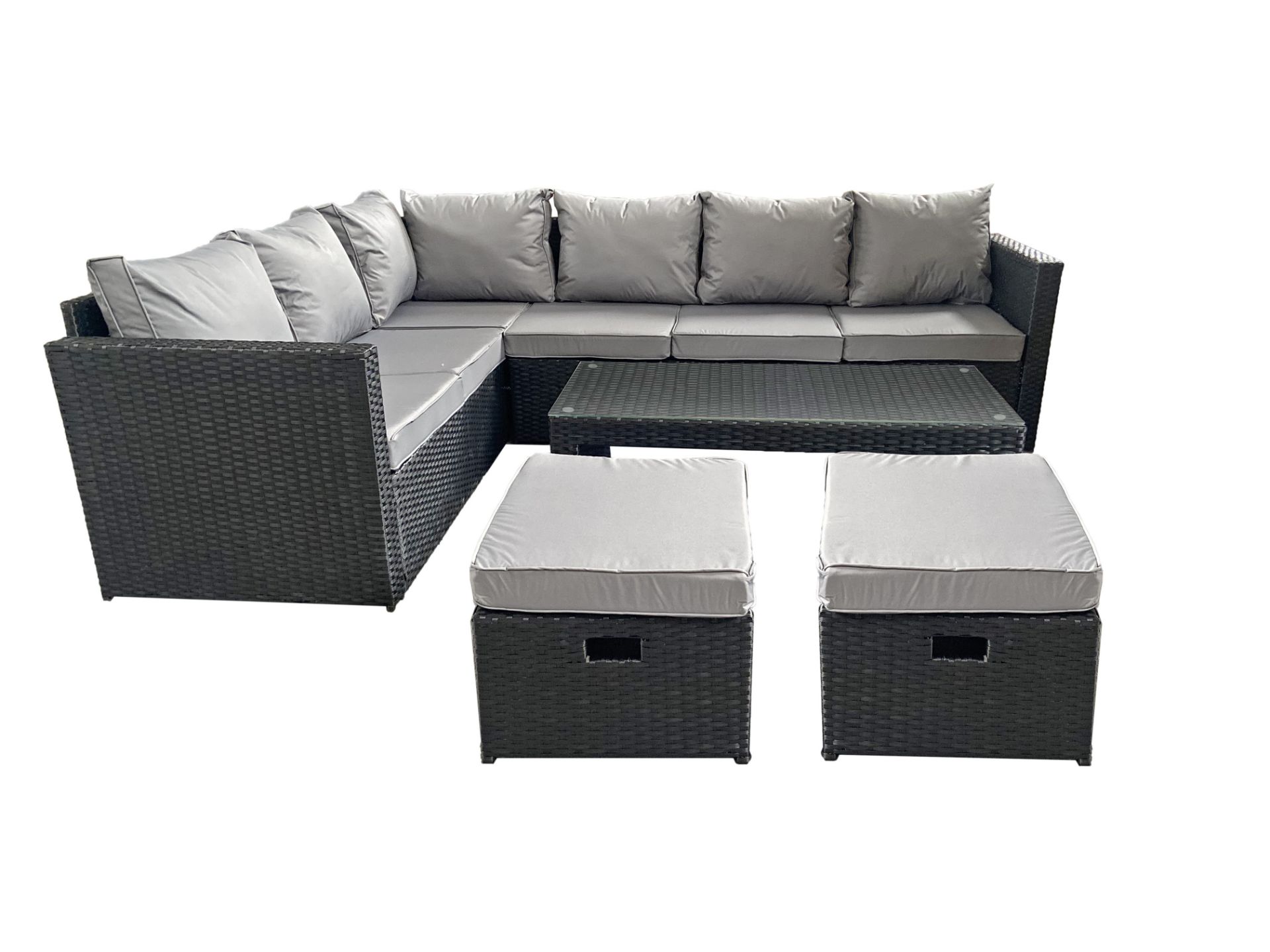 FREE DELIVERY - 8-SEATER GUNNERSBURY RATTAN CORNER SOFA SET - BLACK