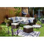 FREE DELIVERY - 8-SEATER GUNNERSBURY RATTAN CORNER SOFA SET - BROWN