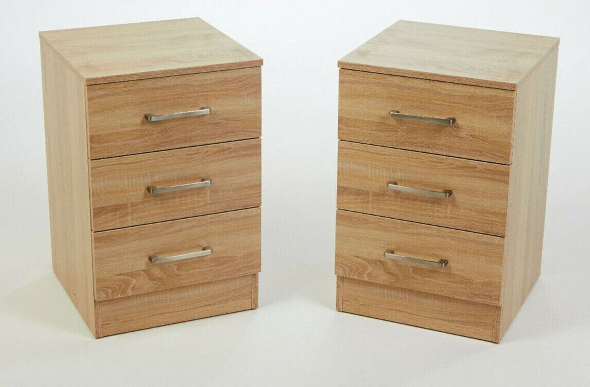 PAIR OF SONOMA OAK 3 DRAWER BEDSIDE CABINETS - STUNNING MODERN DESIGN