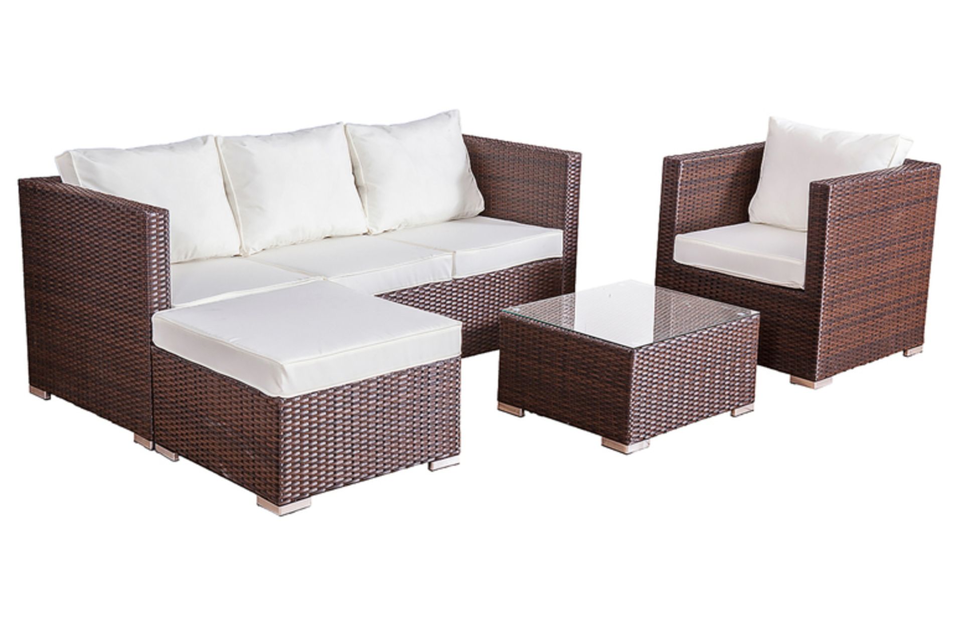 FREE DELIVERY - JOB LOT OF 5X 5-SEATER CORNER SOFA & ARM CHAIR GARDEN RATTAN FURNITURE SET - BROWN