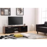 10 X BRAND NEW MODERN 160CM TV STAND CABINET UNIT WITH HIGH GLOSS DOORS (BLACK ON WALNUT)