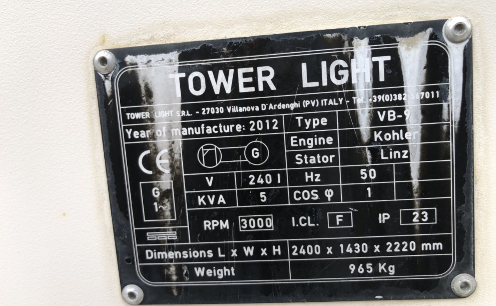 VB9 DIESEL TOWER LIGHT TRAILOR MOUNTED - Image 6 of 7