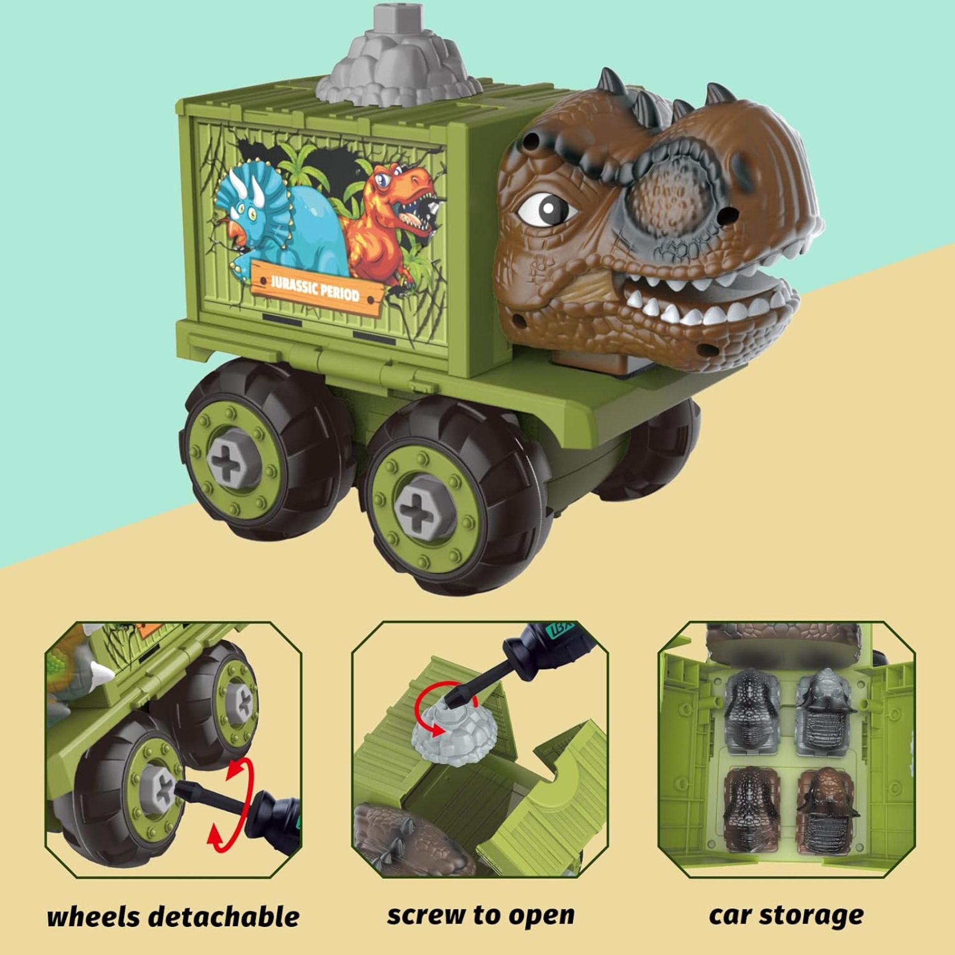 50 PCS DINOSAUR TOY TRUCK T-REX 4 CARS - Image 2 of 7