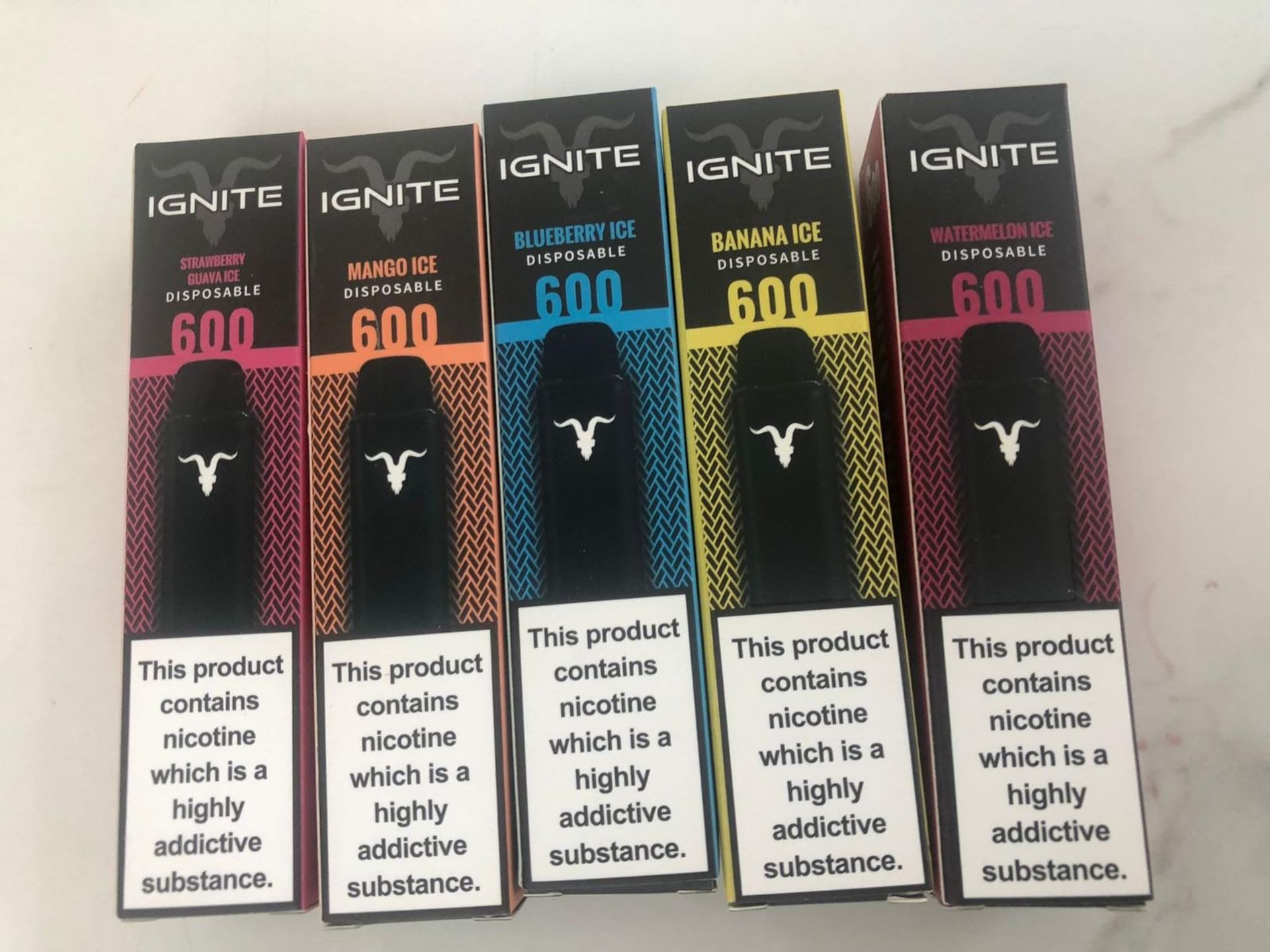 150 X IGNITE DISPOSABLE 600 PUFF VAPE PENS - MIX OF 5 FLAVOURS - EXP FEB 2025 - OVER 18 ONLY!