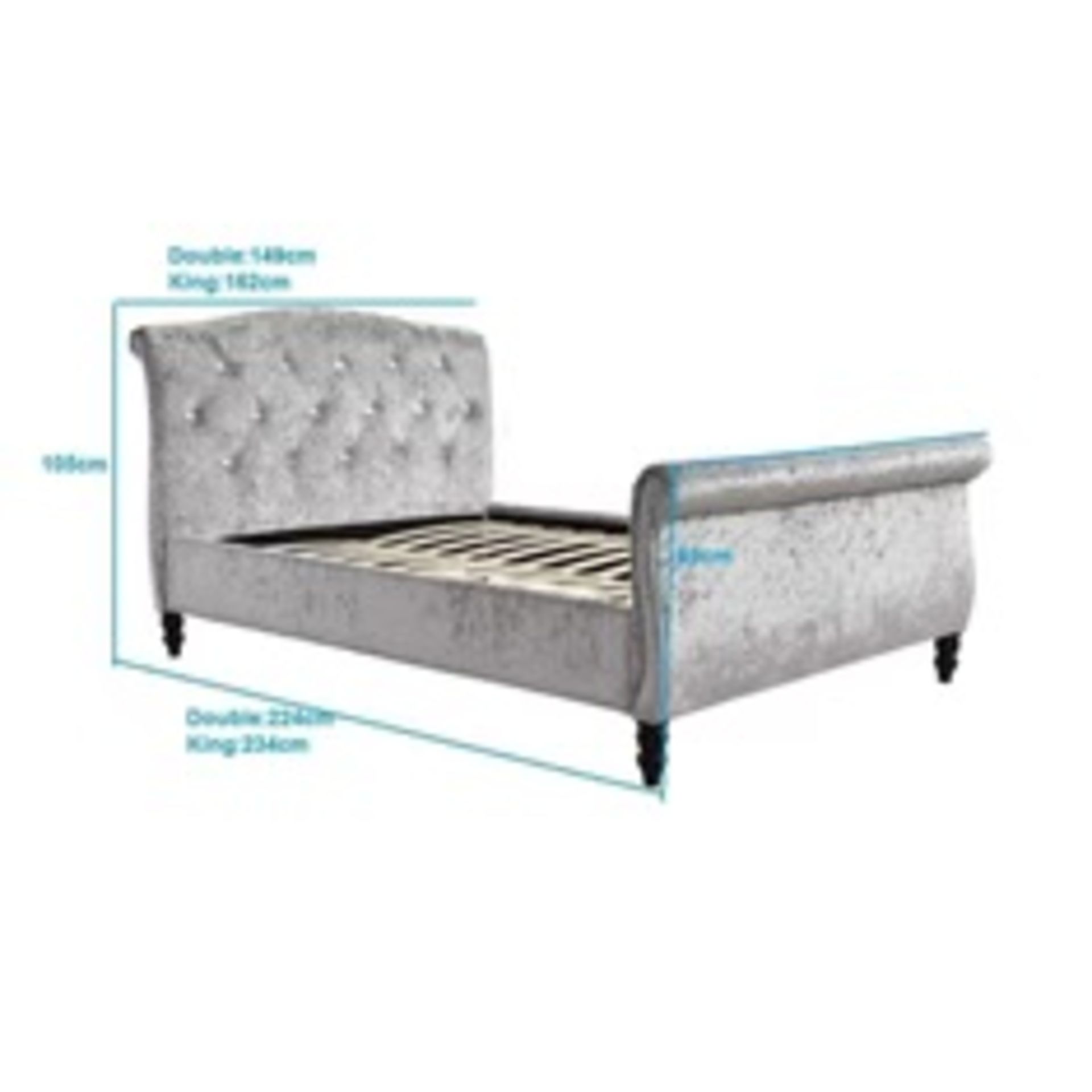 10 X MEISSA CRUSHED VELVET UPHOLSTERED SLEIGH DOUBLE BED WITH DIAMANTE HEADBOARD, SILVER - Image 3 of 3