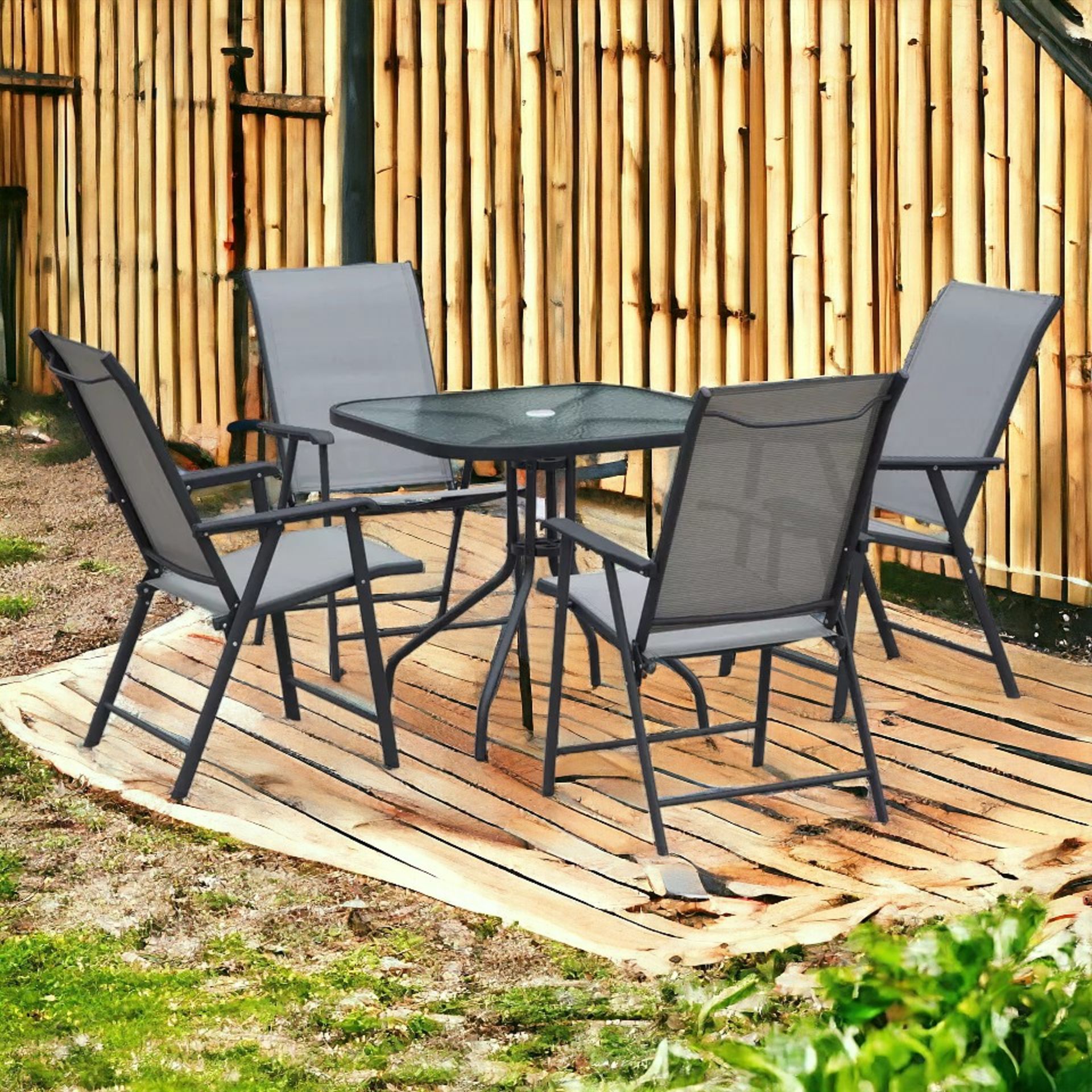FREE DELIVERY -BRAND NEW 5PCS CLASSIC OUTDOOR DINING SET STEEL FRAMES W/ 4 CHAIRS COFFEE TABLE - Image 2 of 2