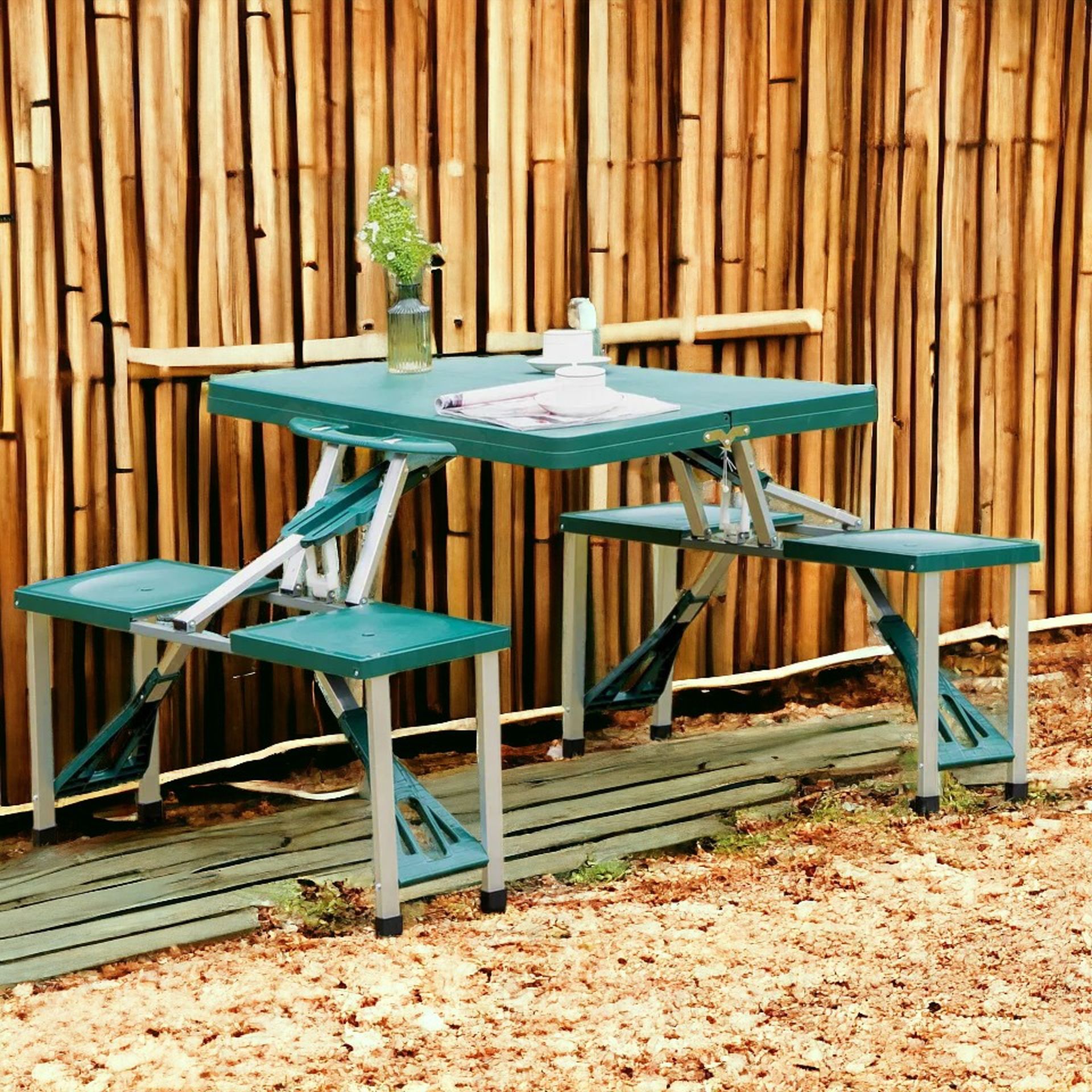 FREE DELIVERY - BRAND NEW PICNIC TABLE CHAIR SET 4 SEAT ALUMINIUM PP W/ 2.7CM UMBRELLA HOLE - Image 2 of 3