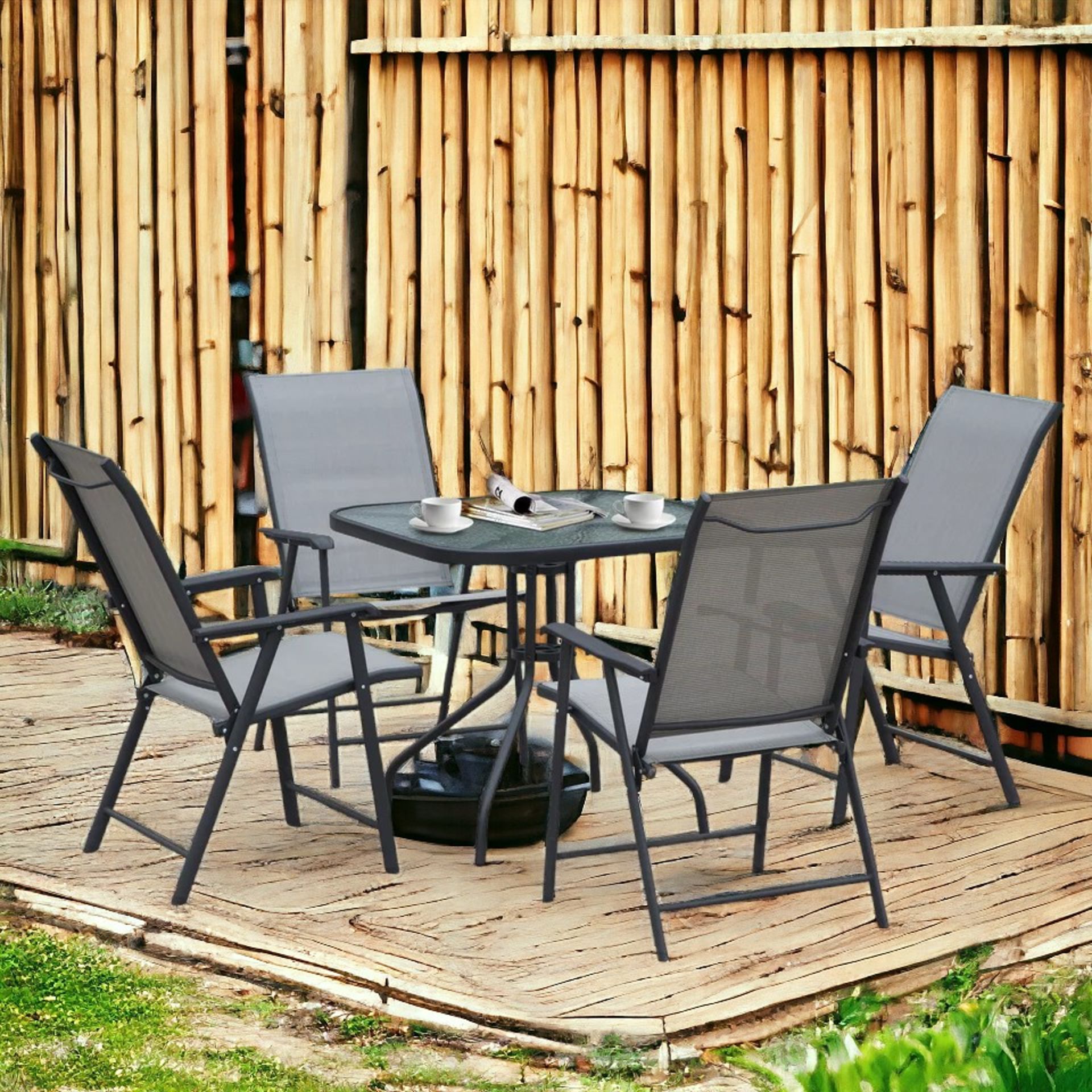 FREE DELIVERY -BRAND NEW 5PCS CLASSIC OUTDOOR DINING SET STEEL FRAMES W/ 4 CHAIRS COFFEE TABLE
