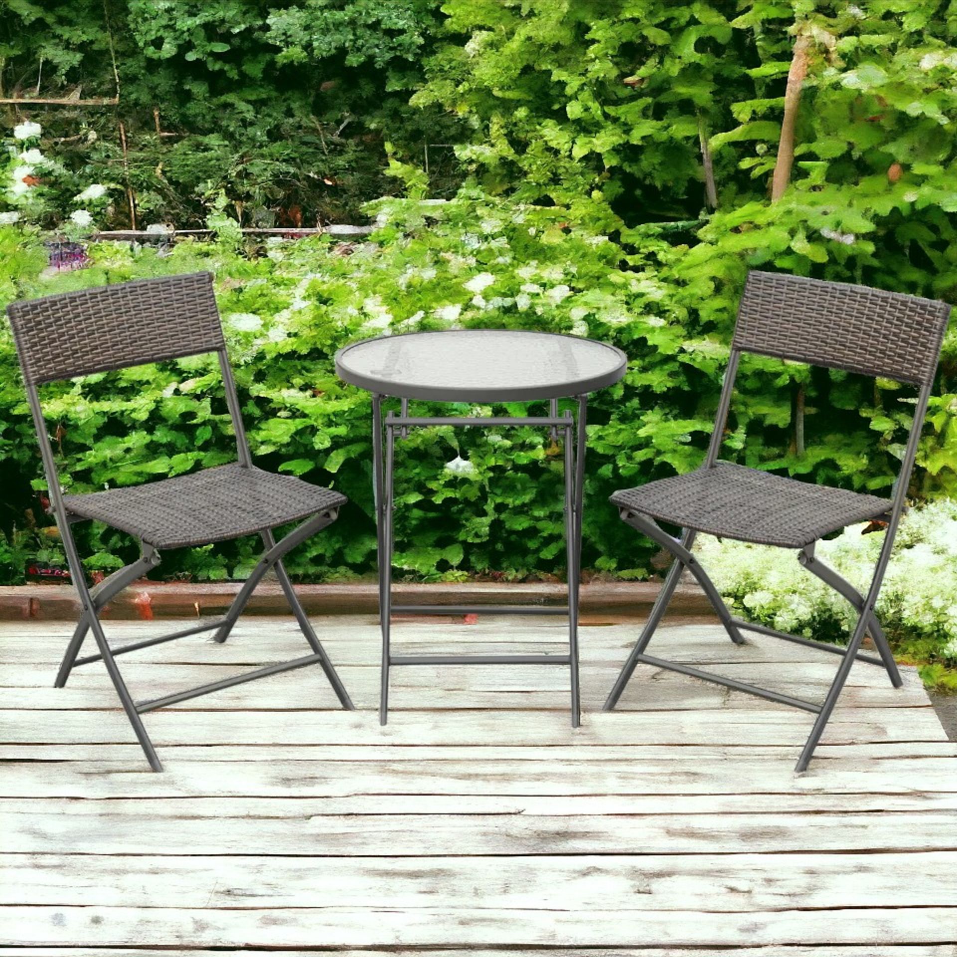 FREE DELIVERY- BRAND NEW 3PC RATTAN BISTRO SET FOLDING RATTAN CHAIR COFFEE TABLE GARDEN OUTDOOR - Image 2 of 2