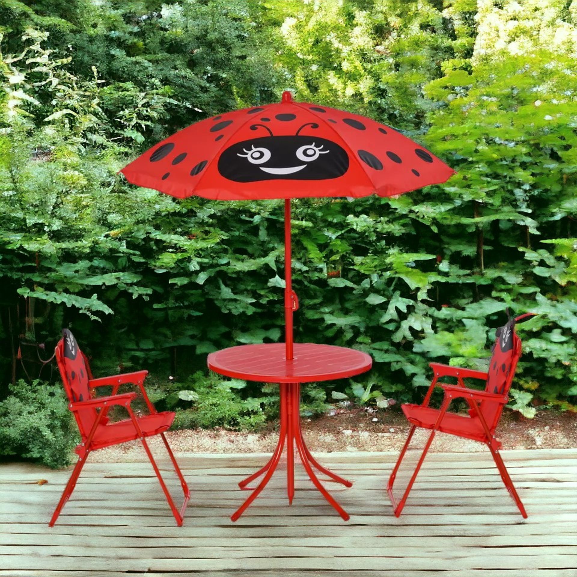 FREE DELIVERY- BRAND NEW KIDS FOLDING PICNIC TABLE CHAIR SET LADYBUG PATTERN OUTDOOR W/ PARASOL