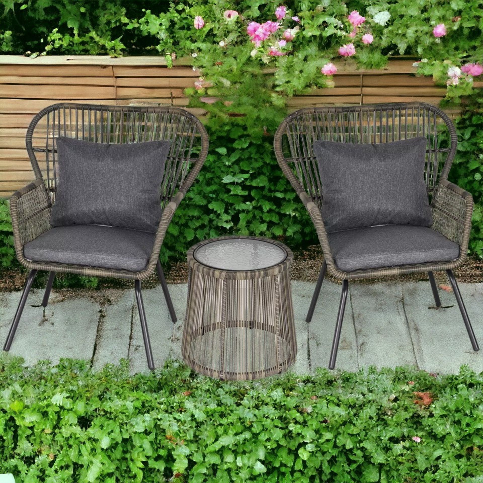 FREE DELIVERY -BRAND NEW 3 PCS WEBBED PE RATTAN OUTDOOR PATIO SET W/ CUSHIONS STEEL FRAME GREY - Bild 2 aus 2