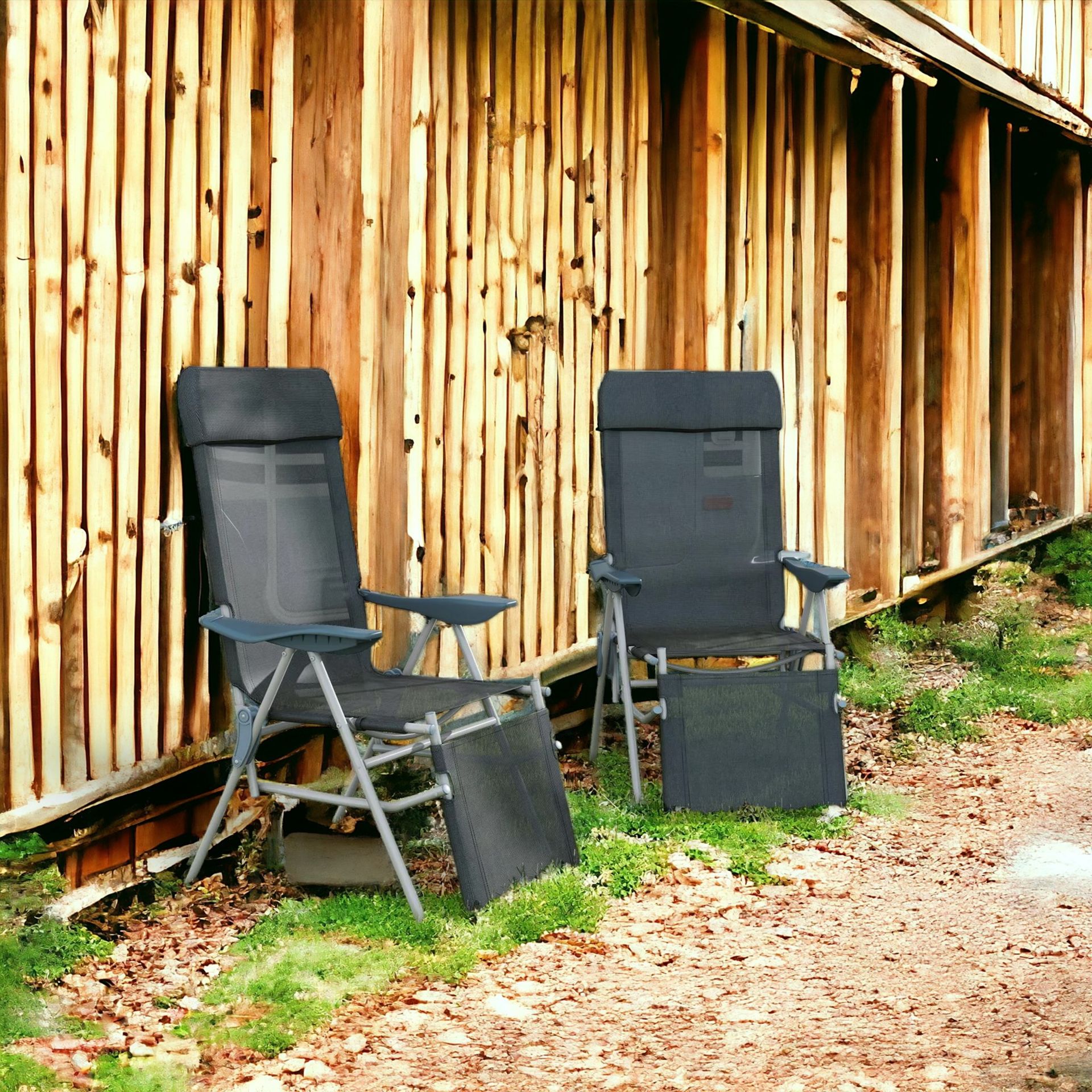 FREE DELIVERY-BRAND NEW RECLINING GARDEN CHAIRS SET OF 2 W/ 5-LEVEL , BLACK - Image 2 of 2