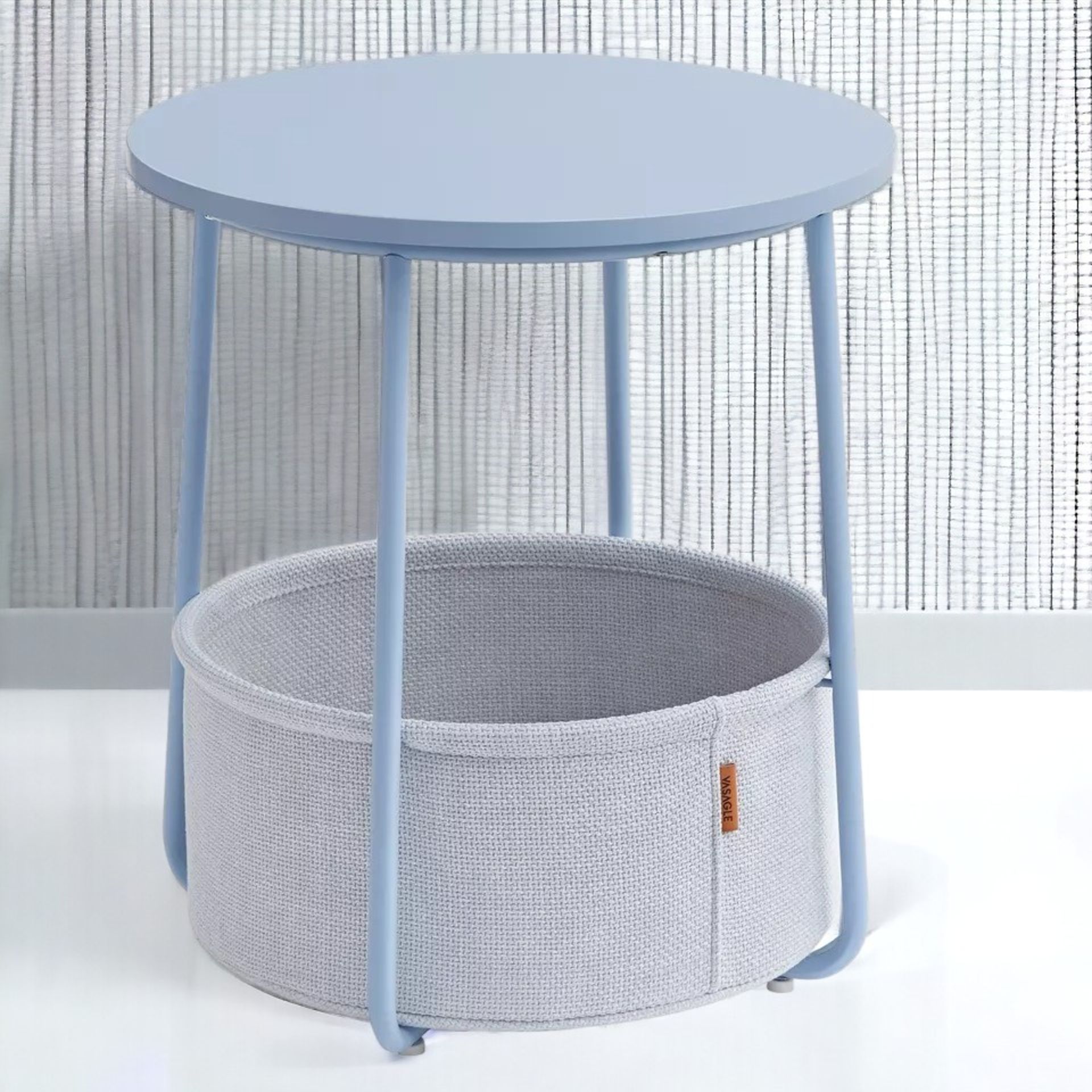 FREE DELIVERY - BRAND NEW SIDE TABLE ROUND END TABLE FABRIC BASKET SPACIOUS